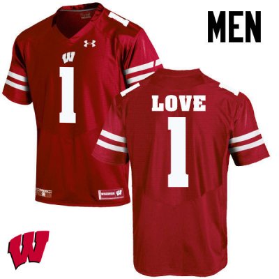 Men's Wisconsin Badgers NCAA #1 Reggie Love Red Authentic Under Armour Stitched College Football Jersey EJ31N42ZZ